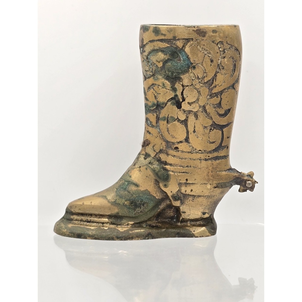 Vintage 4" Collectible Brass Western Cowboy Boot Paperweight Decor Korea‎